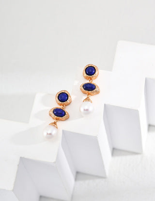 S925 Silver Retro Lapis lazuli Pearl earrings