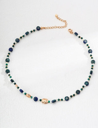 S925 Silver Vintage Natural malachite Lapis lazuli Butterfly Shell Garden Pearl Necklace