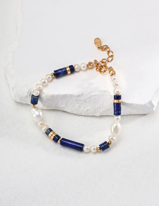 Pure silver lapis lazuli pearl bracelet