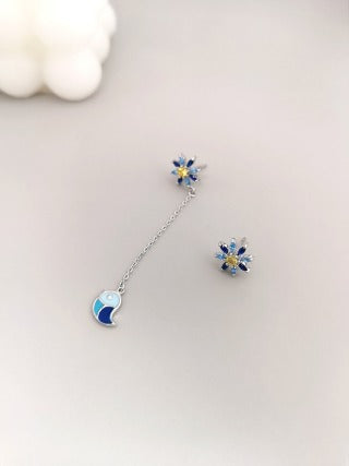 Bird flower Sterling silver asymmetrical earrings