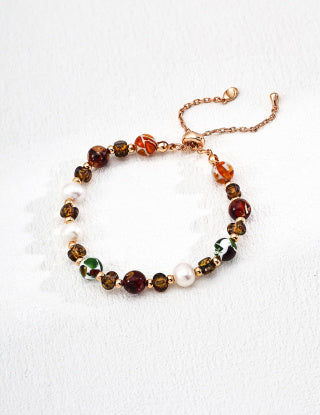 S925 Silver Retro Natural Pearl Iridescence Glass Shell Bead bracelet