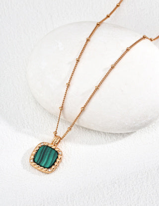 S925 Silver Simple Zircon Natural Malachite necklace
