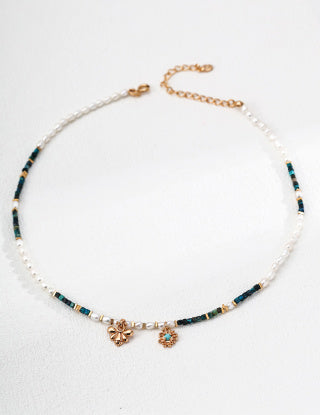 S925 Silver retro Design natural pearl Malachite Turquoise necklace