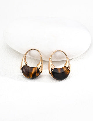 S925 Silver Retro Wealth Tiger's Eye Stone Earrings (This pair of earpins is approximately 1.2-1.3mm in thickness and is suitable for people with larger ear piercings.)
