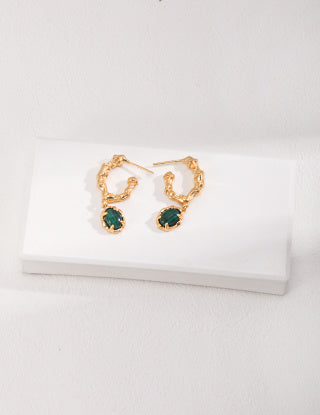 Pure silver malachite earrings