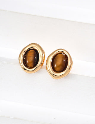 S925 silver simple natural tiger's eye earrings