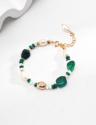 Pure silver pearl agate bracelet