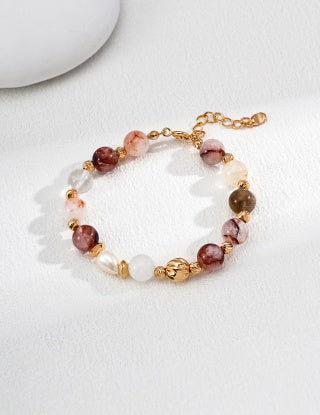 S925 Silver Retro natural Pearl Twisted Red Flower glue crystal bead bracelet