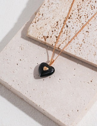 Pure silver heart-shaped glazed necklace
