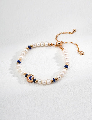 S925 Silver Retro Natural Pearl Lapis lazuli bracelet