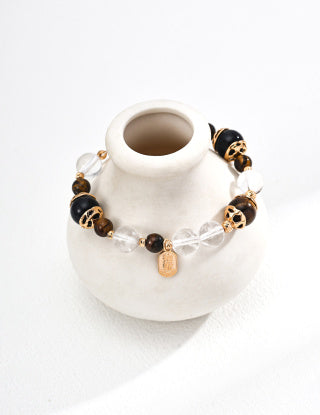 S925 Silver Fashion Tiger's Eye Black Agate Crystal Bead Bracelet for Attracting Wealth and Good Fortune