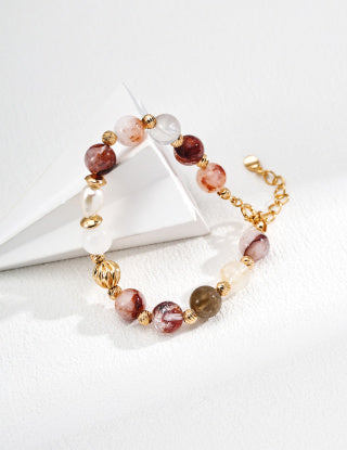 S925 Silver Retro natural Pearl Twisted Red Flower glue crystal bead bracelet