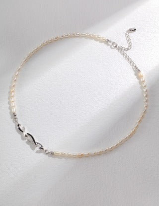 Pure silver drip-glazed pearl necklace