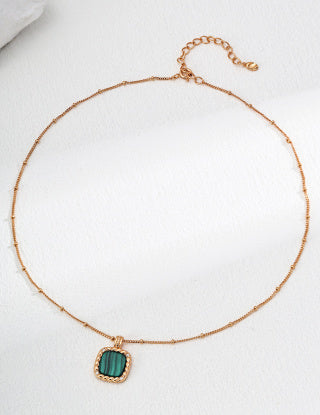 S925 Silver Simple Zircon Natural Malachite necklace