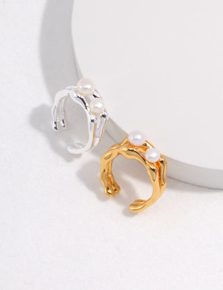 Pure silver pearl ring