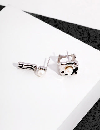 Pure silver AB glazed pearl earrings