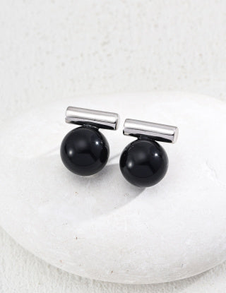 S925 silver simple natural tiger's eye black agate earrings and stud earrings