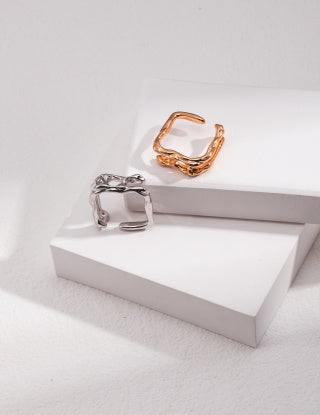 Irregular liquid design Pure silver open ring (adjustable