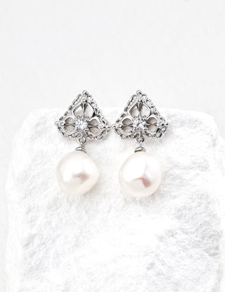 S925 silver natural pearl zircon earrings