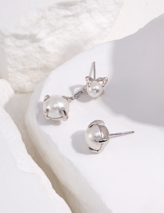 Pure silver AB beaded earrings