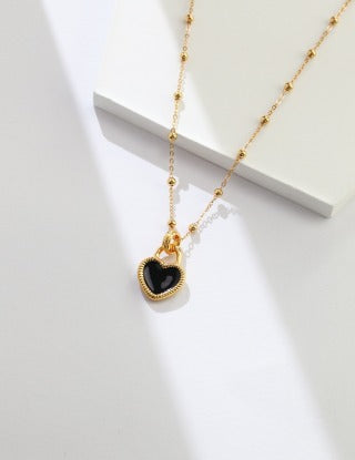 Pure silver heart-shaped glazed necklace