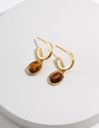 Pure silver tiger's eye earrings