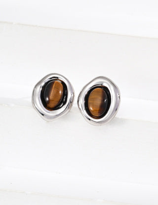 S925 silver simple natural tiger's eye earrings
