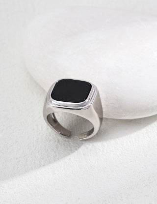 S925 silver simple black agate ring
