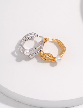 Pure silver pearl ring