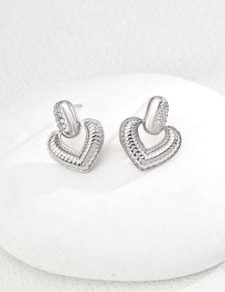 S925 silver vintage zircon heart-shaped earrings