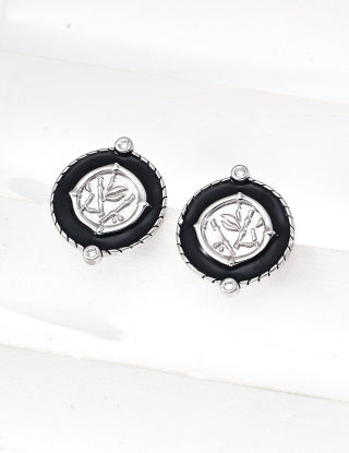 S925 silver retro design Black glazed zircon earrings