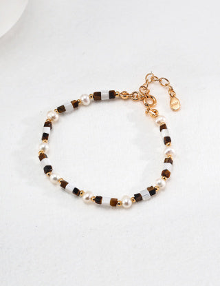 Pure silver tiger's eye stone bracelet