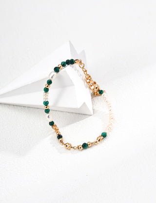 S925 Silver Retro natural pearl Malachite bracelet