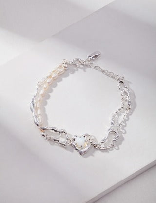 Pure silver opal pearl bracelet