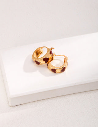 Pure silver heart-shaped glazed earrings