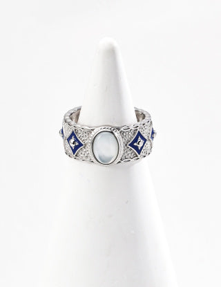 S925 Silver retro Design sense blue drip glaze lapis lazuli/mother-of-pearl ring