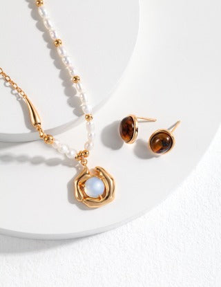 Pure silver tiger's eye earrings