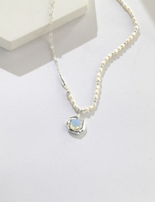 Pure silver opal necklace