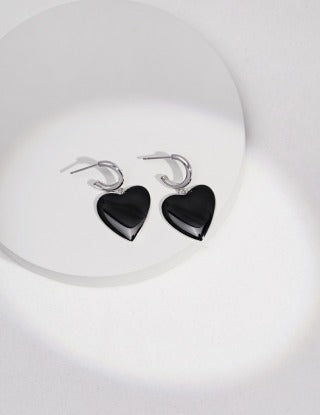 Pure silver black drip glaze earrings