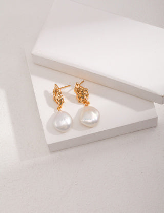 Pure silver Baroque pearl earrings
