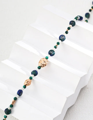 S925 Silver Vintage Natural malachite Lapis lazuli Butterfly Shell Garden Pearl Necklace