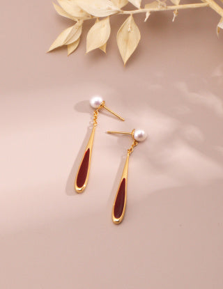 Pure silver red drip glaze teardrop earrings