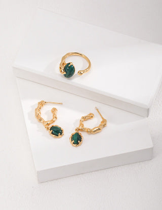 Pure silver malachite earrings
