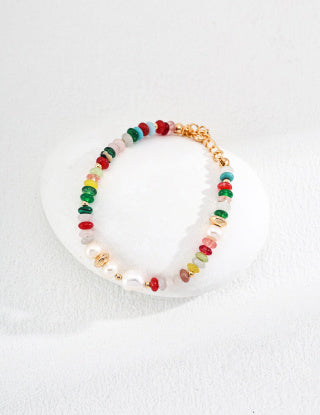 Pure silver pearl dopamine-colored colored stone bracelet