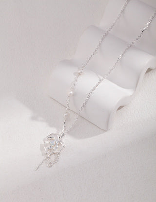 Pure silver pearl opal necklace