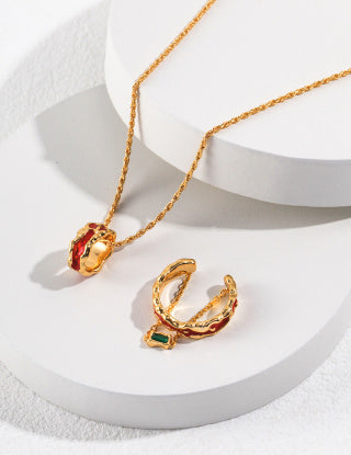 The "Chuanliu" series Pure silver plain necklace and pedant