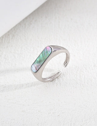 S925 silver simple black shell ring