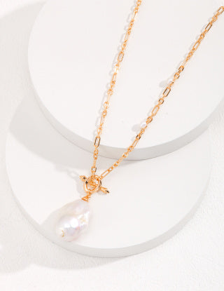 Pure silver Baroque pearl long necklace