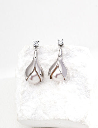 S925 silver retro natural shiny pearl Zircon earrings