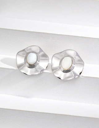S925 Simple black agate shell earrings